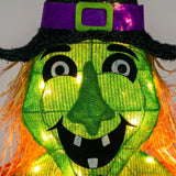 28 in. Halloween Pre-Lit Pumpkin and Witch Lighted Sign Decoration with LED Lights