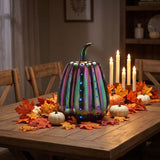 14 in Iridescent Purple Ceramic Pumpkin with Multi Color LED Lights