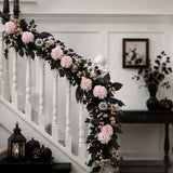 6FT Pink Carnation Halloween Garland with Silver Pumpkins