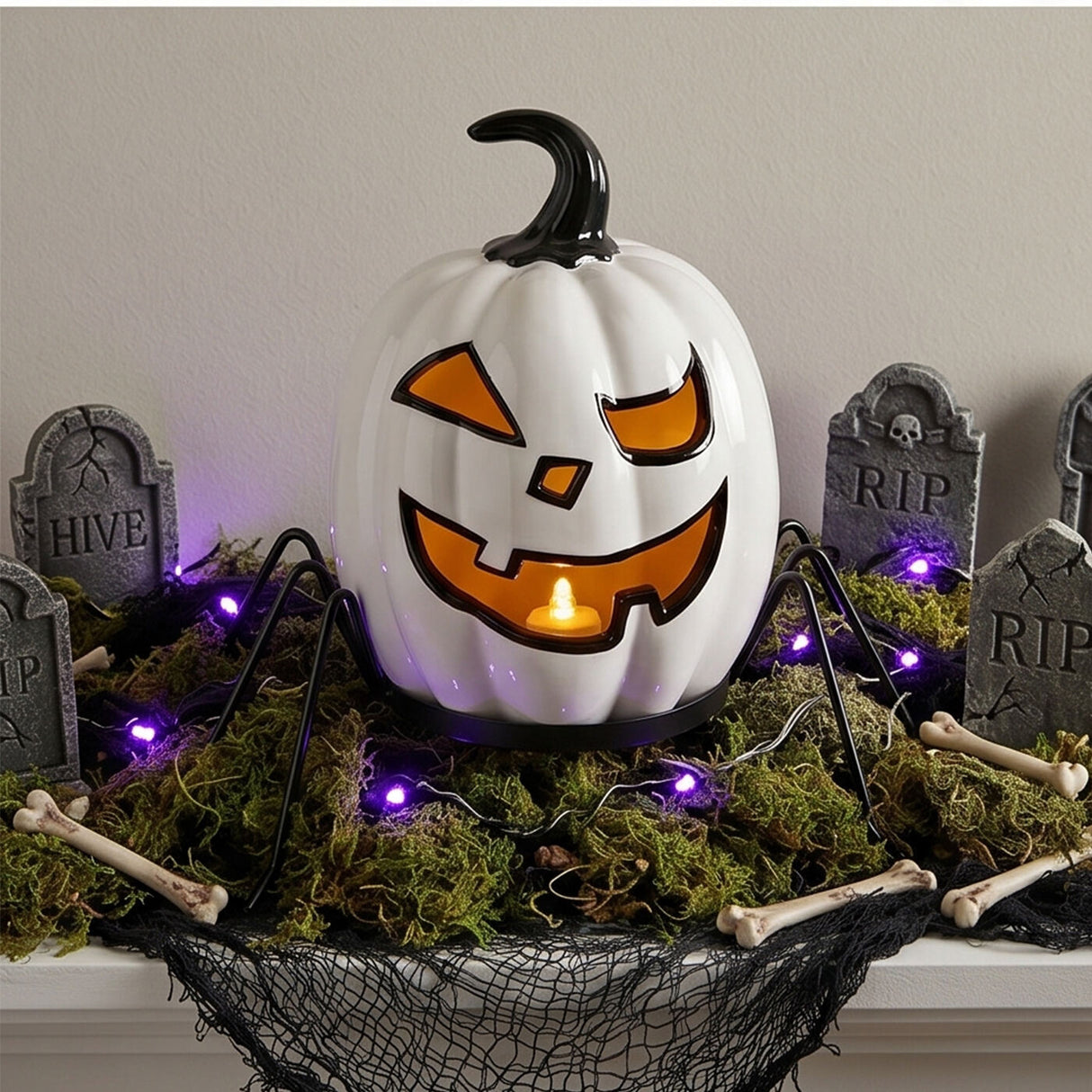 15 in Pre Lit Ghost Pumpkin Halloween Tabletop LED Decor