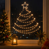 37IN Pre-Lit Hanging Silver Metal Wire Christmas Tree with Warm White LED Lights & Timer