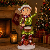 37IN Drumming Pixie Elf with Multicolor LED Lights