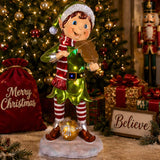 36IN Fiddle Playing Pixie Elf with Multicolor LED Lights Christmas Outdoor Plug-In Decoration