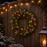 Pre-Lit 24 in. Frosted Pine Berry Christmas Wreath with Warm White LED Lights