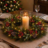 Pre-Lit 24 in. Frosted Pine Berry Christmas Wreath with Warm White LED Lights