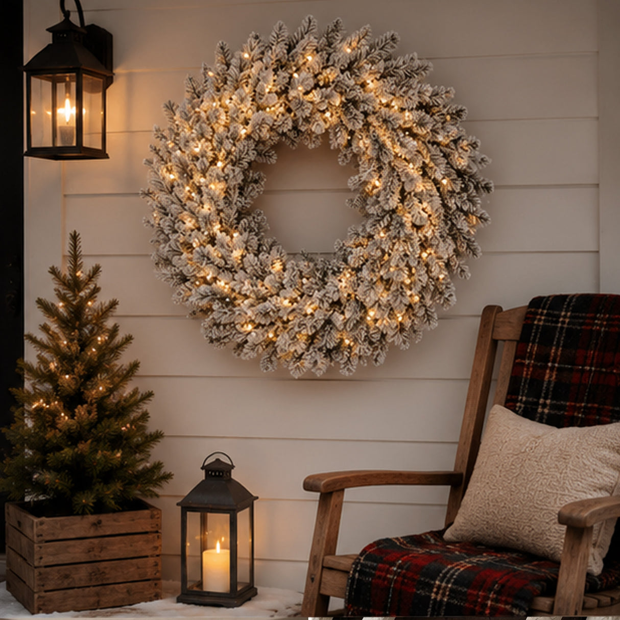 30IN Pre Lit Snowy Sheffield Spruce Wreath with Smart Twinkly LED Lights