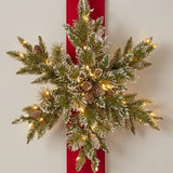 Pre-Lit 70 in. Glittery Bristle Pine Triple Snowflake Hanging Christmas Door Decoration with Warm White LED Lights & Timer