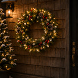 Pre-Lit 24 in. Frosted Berry Christmas Wreath with Clear Lights, Plug-In Holiday Door Decoration