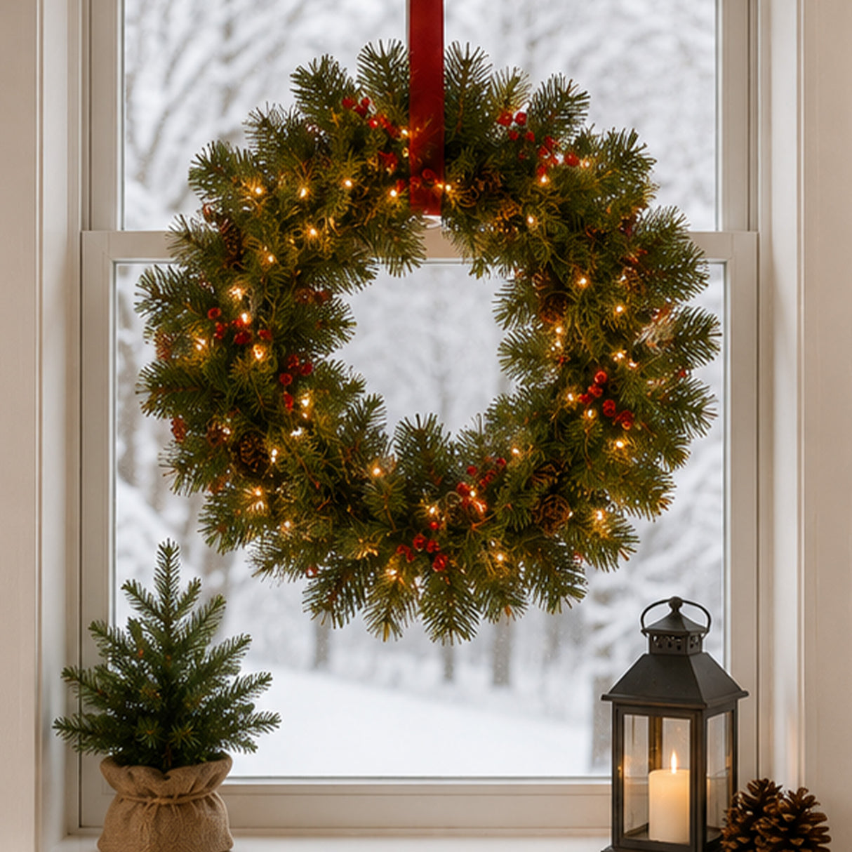 Pre-Lit 24 in. Crestwood Spruce Christmas Wreath with Twinkly Smart LED Lights