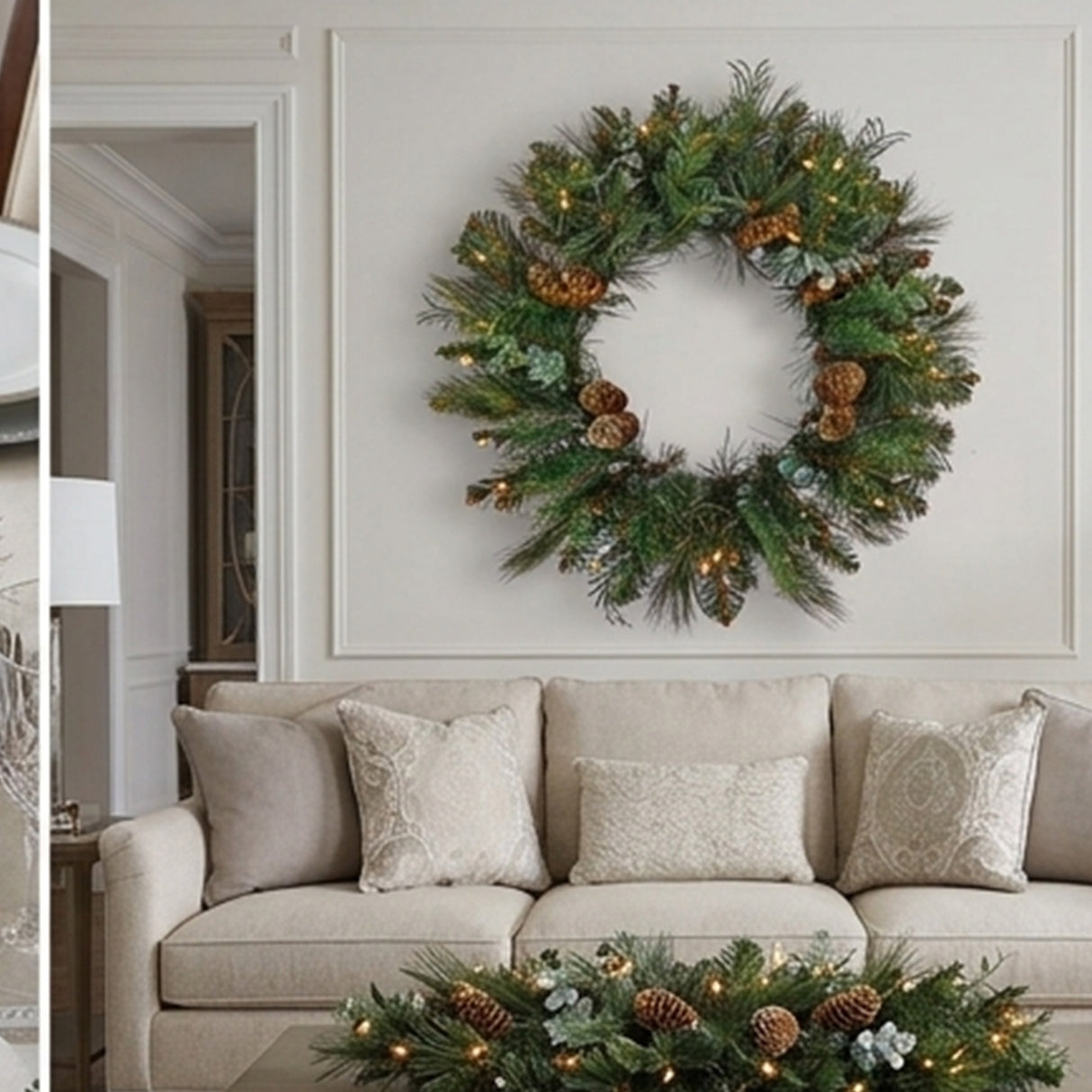 30IN Pre Lit North Conway Christmas Wreath with Clear Lights