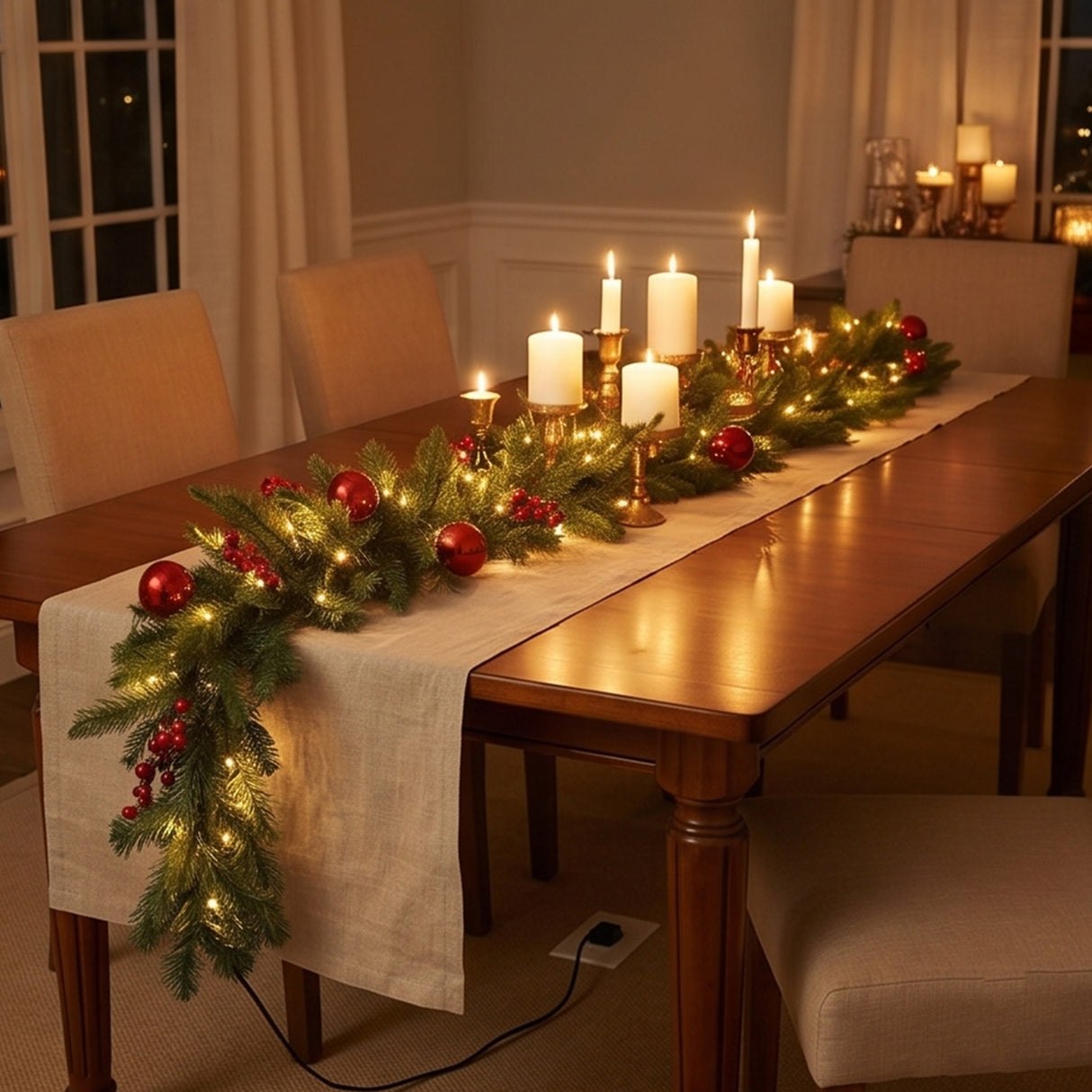 6FT Pre-Lit Scotch Creek Fir Garland with Warm White LED Lights