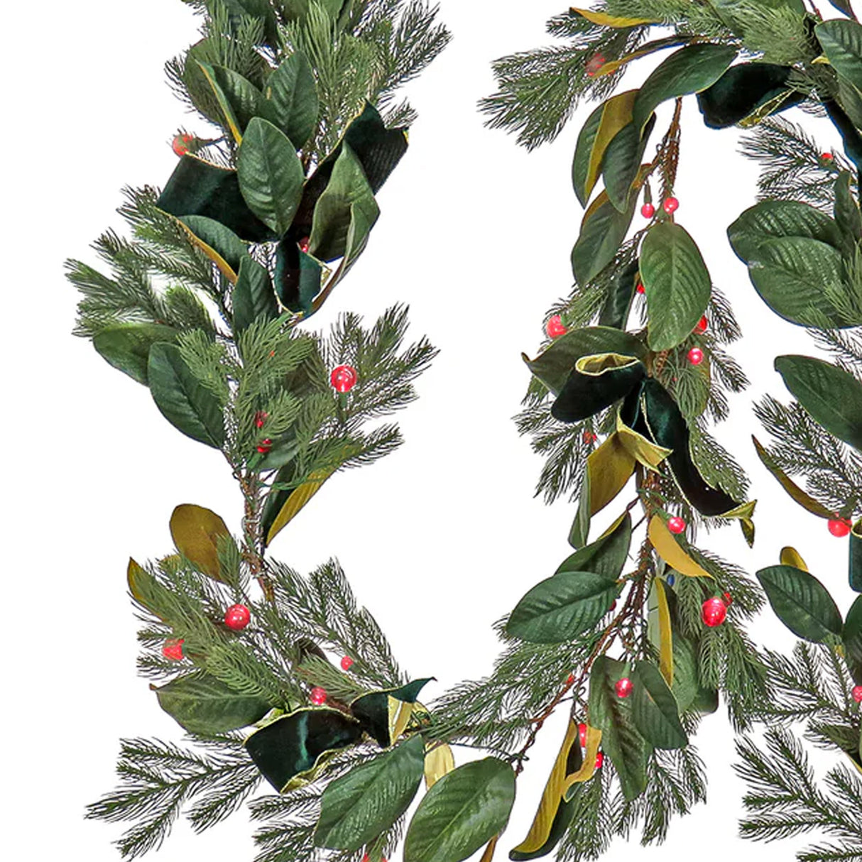 Pre-Lit Magnolia Mix Pine Garland with Red LED Lights, 9 Foot