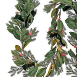 Pre-Lit Magnolia Mix Pine Garland with Red LED Lights, 9 Foot