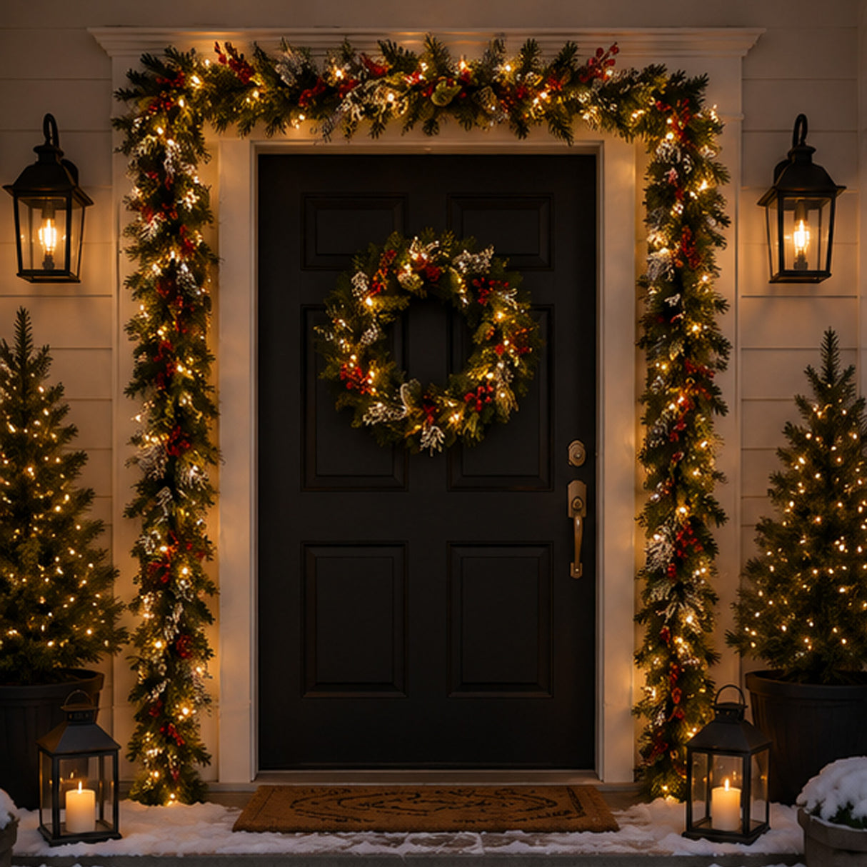 Pre-Lit Wintry Pine Garland with Clear Lights, 9 Foot (Plug-In)