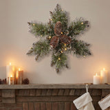 Pre-Lit Glittery Bristle Pine Snowflake Wreath with Warm White LED Lights, 14 Inch