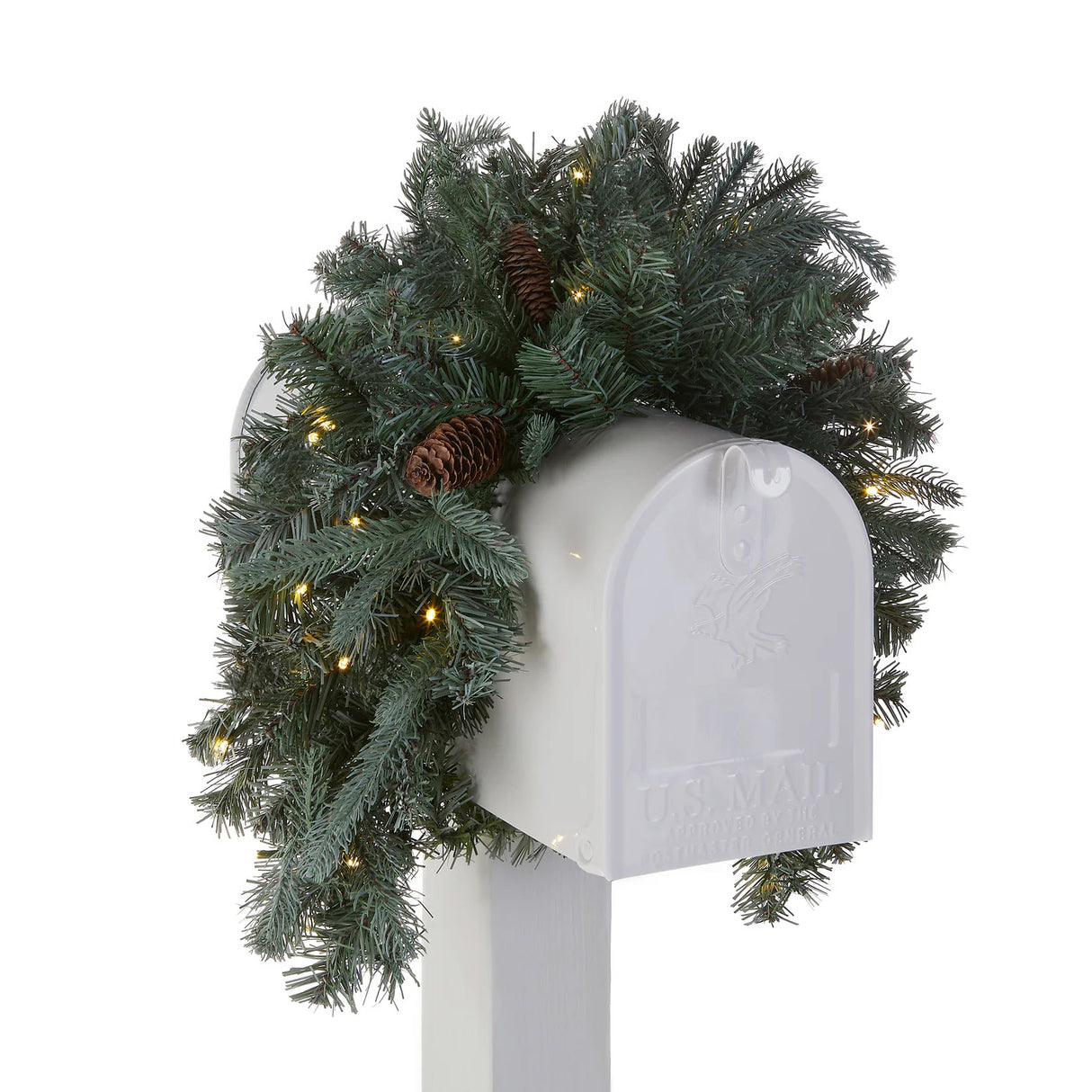 Pre-Lit Frosted Arctic Spruce Mailbox Swag with Warm White LED Lights, 36 Inch