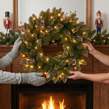 Pre-Lit Glittery Mountain Spruce Wreath with Warm White LED Lights, 24 Inch