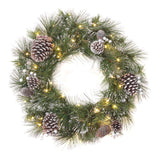 Pre-Lit Whitter Pine Wreath with Warm White LED Lights, 24 Inch