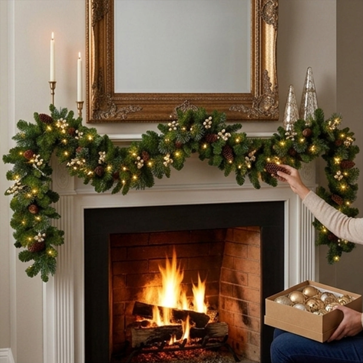 Crestwood Gold Spruce Pre-Lit Christmas Garland with LED Lights, 9 Foot
