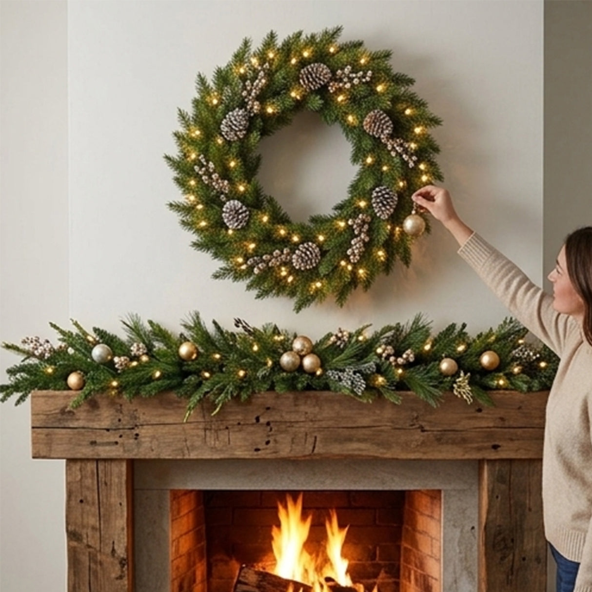 Crestwood Gold Spruce Pre-Lit Christmas Wreath with LED Lights, 24 Inch