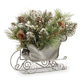 Glittery Bristle Pine Decorative Sleigh Accent with Pinecones, 10 Inch