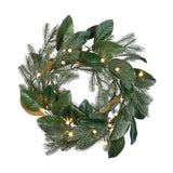 Pre-Lit Magnolia Mix Pine Wreath with Warm White LED Berry Lights, 24 Inch