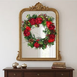 Pre-Lit Vienna Waltz Christmas Wreath with Red Hydrangea & LED Lights, 30 Inch