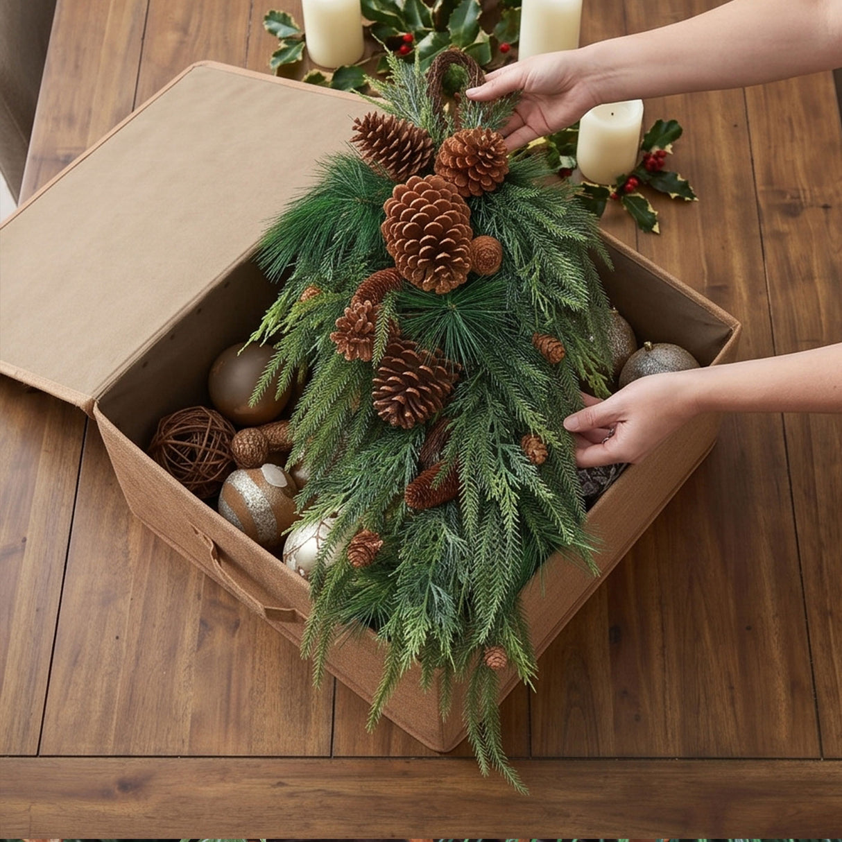 Mixed Pine Christmas Teardrop Swag with Pinecones, 32 Inch Door Decor
