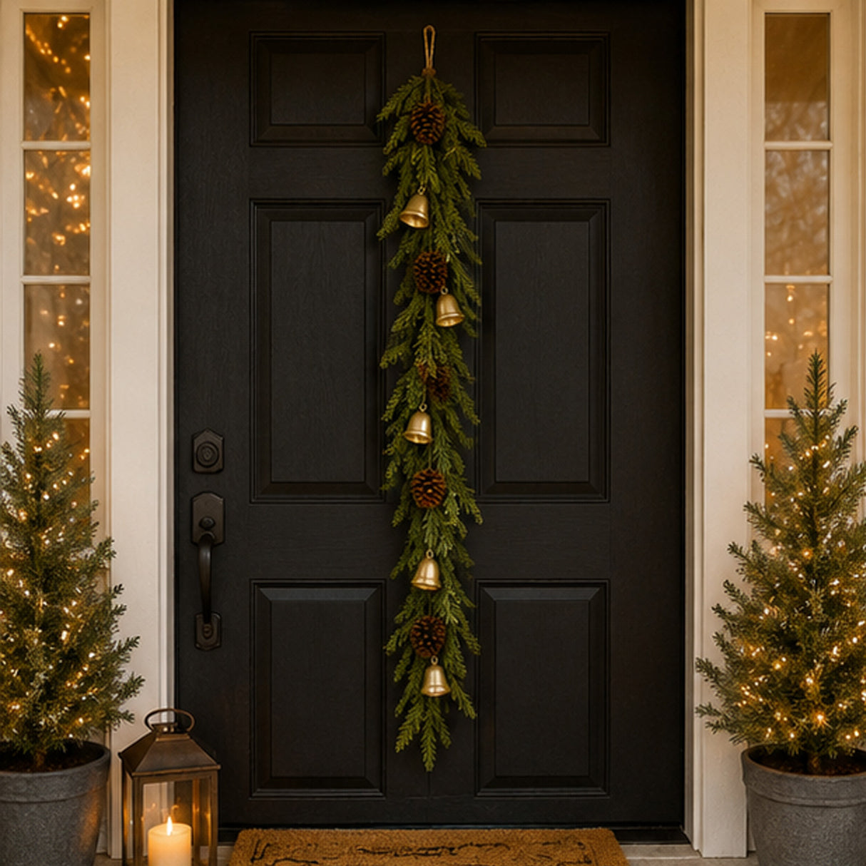 Christmas Bells Pine Garland with Pinecones & Gold Bell Accents, 6ft