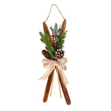 17in Holiday Skis Wall Decor with Berries, Pinecones & Bow