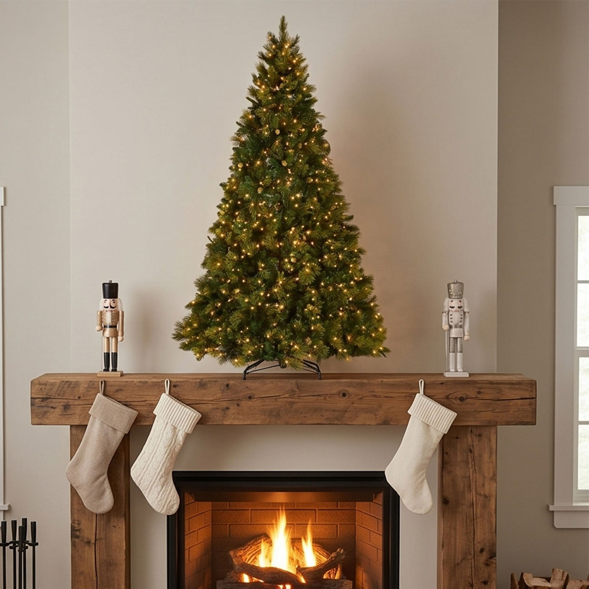 9ft Pre-Lit Carolina Pine Christmas Tree with Clear Lights & Pinecones