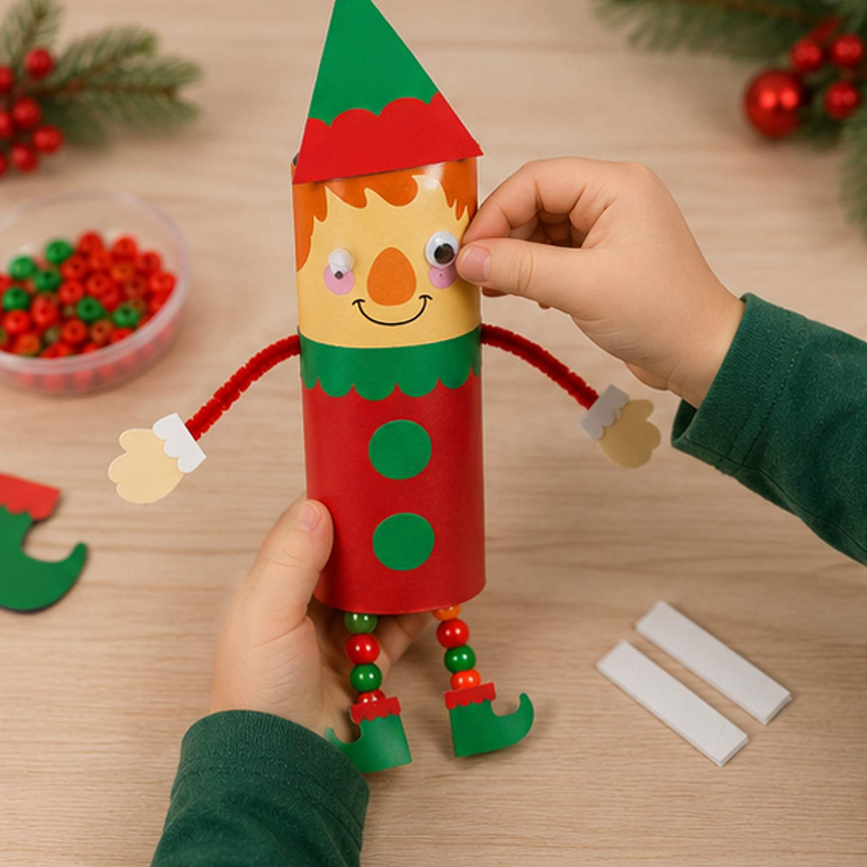 Christmas Elf Craft Tube Kit with Bead Legs Makes 12