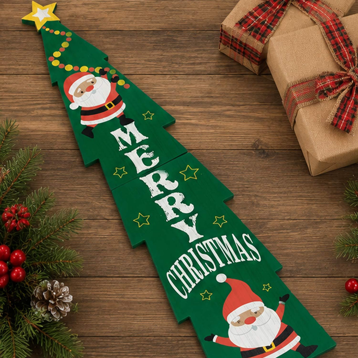Christmas Tree Porch Sign – 44" Wooden “Merry Christmas” Wall & Door Decor