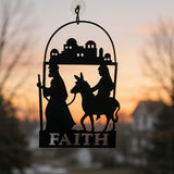 Mary Joseph Donkey Faith Metal Christmas Ornaments 12 Pc Set