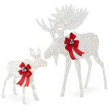 Lighted Moose Family Outdoor Christmas Decoration Set 2 Pc with LED Lights