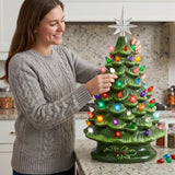 Pre Lit Ceramic Tabletop Christmas Tree with Lights 15 Inch