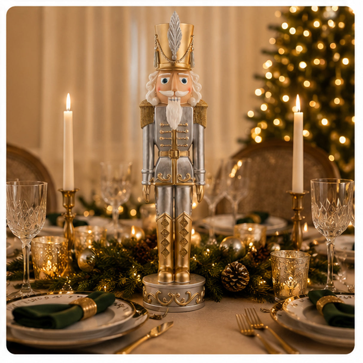 37 Inch Gold and Silver Christmas Nutcracker Holiday Decoration
