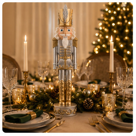 37 Inch Gold and Silver Christmas Nutcracker Holiday Decoration