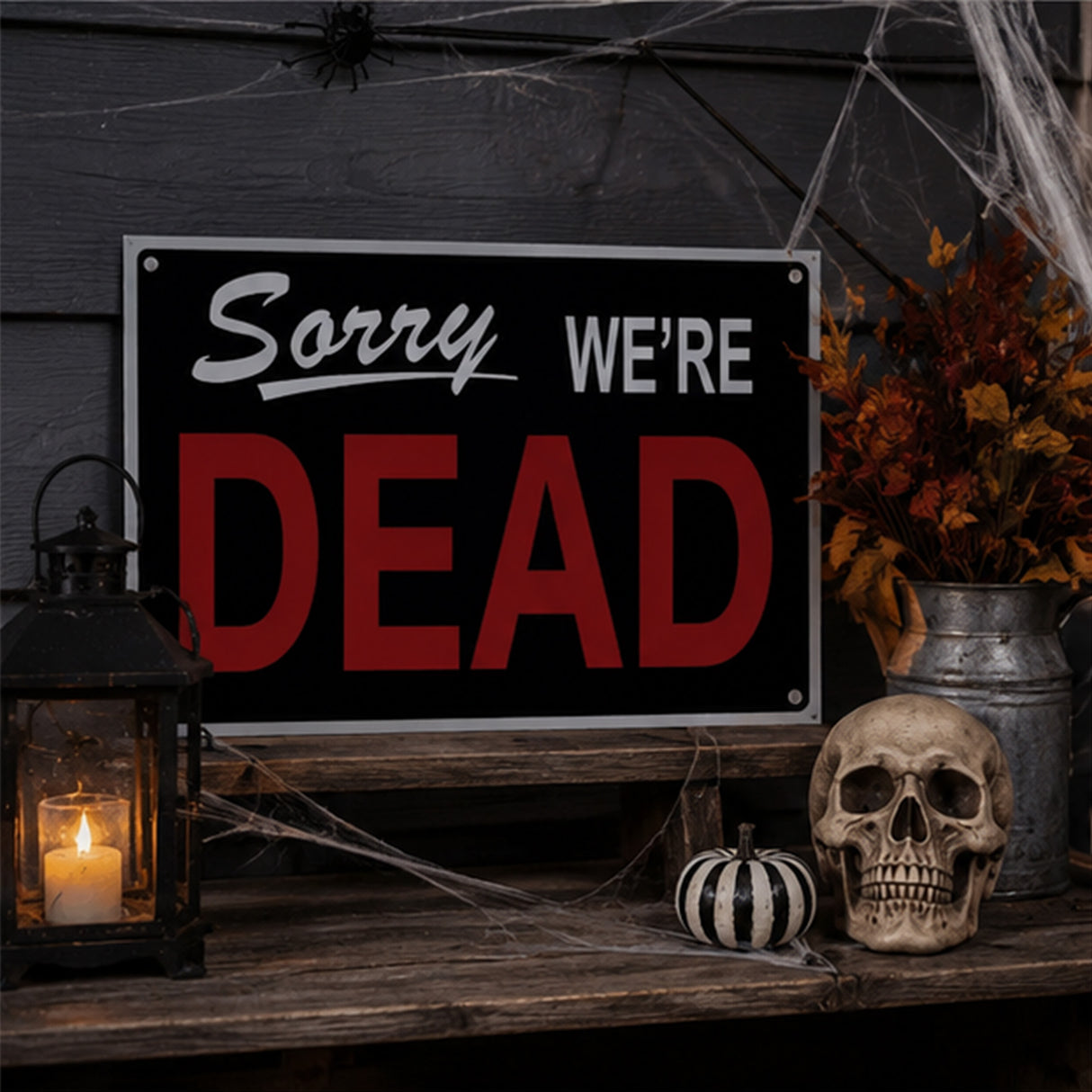 Reversible “We’re Dead” Halloween Sign Decoration (11" x 9")