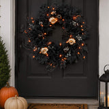 Halloween Chic Eek Black and Gold Wreath with LED Lights