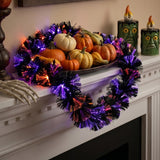 9 ft. Halloween Black Fiber Optic Garland with Purple and Orange Lights Plug-In