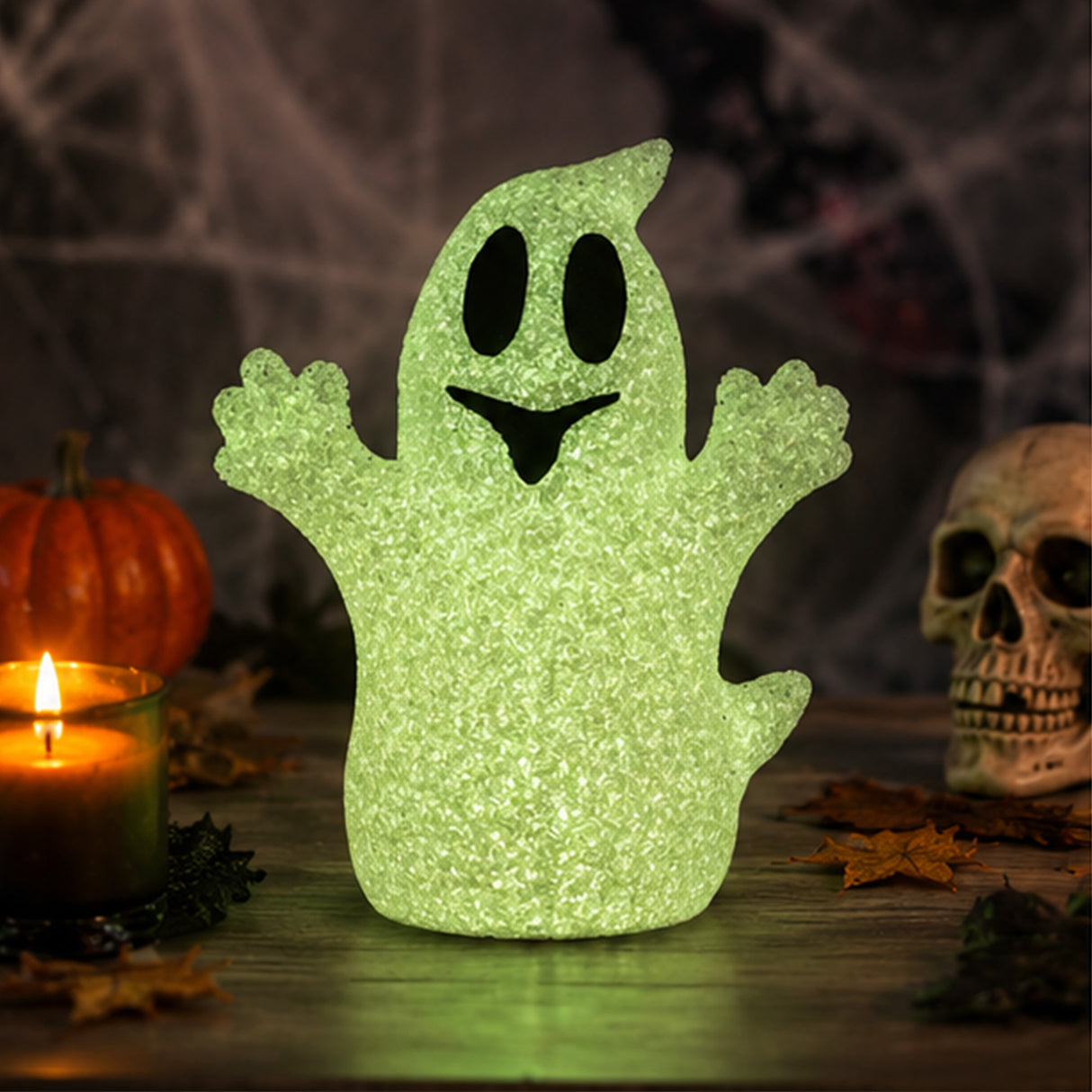 9 in. Halloween Color-Changing White Ghost Decoration with LED Lights