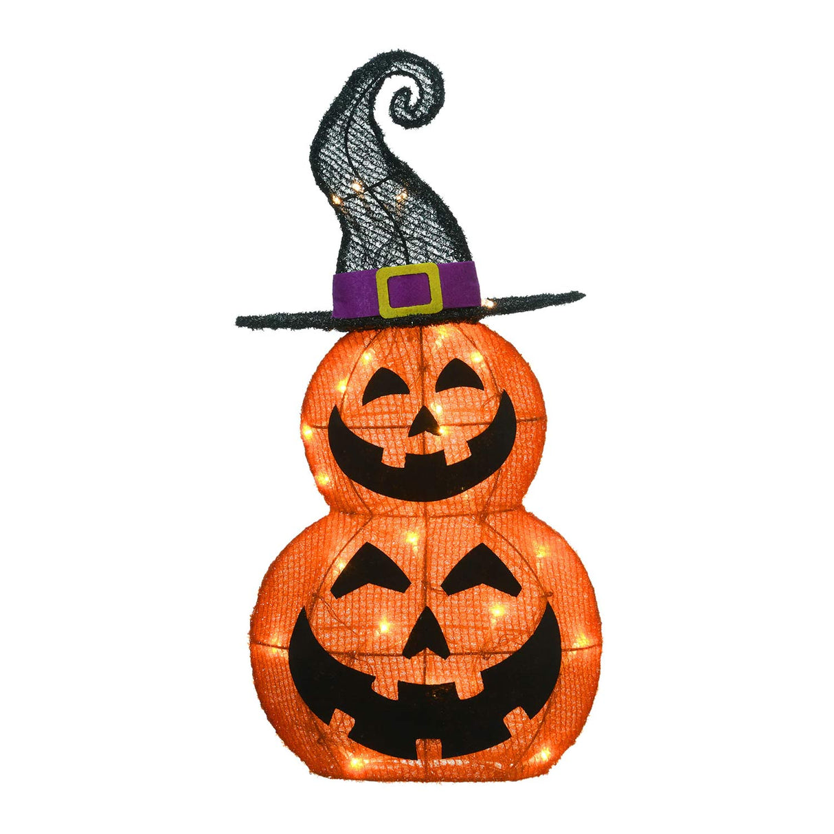 Halloween Pre-Lit Stacked Pumpkins in Witch's Hat Outdoor Decoration with LED Lights