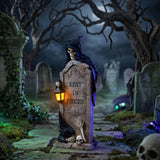 16 in. Halloween Skeleton Grim Reaper Standing with Gravestone Decoration