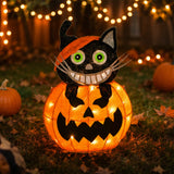 23 in. Halloween Pre-Lit Pumpkin and Black Cat Lighted Sign Decoration with LED Lights