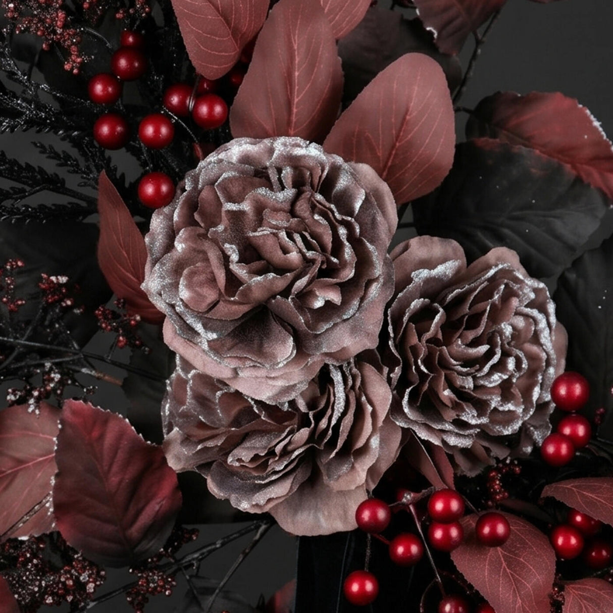 24 in. Halloween Red Widow Wreath with Black Ribbon