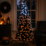 6 ft. Halloween Pre-Lit Black Tree with Fiber Optic Candy Corn LED Lights, Plug-In