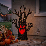 4 ft. Halloween Pre-Lit Frightening Face Tree Decoration Plug-In