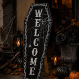 28 in. Halloween Black Coffin “Welcome” Standup Sign Decoration