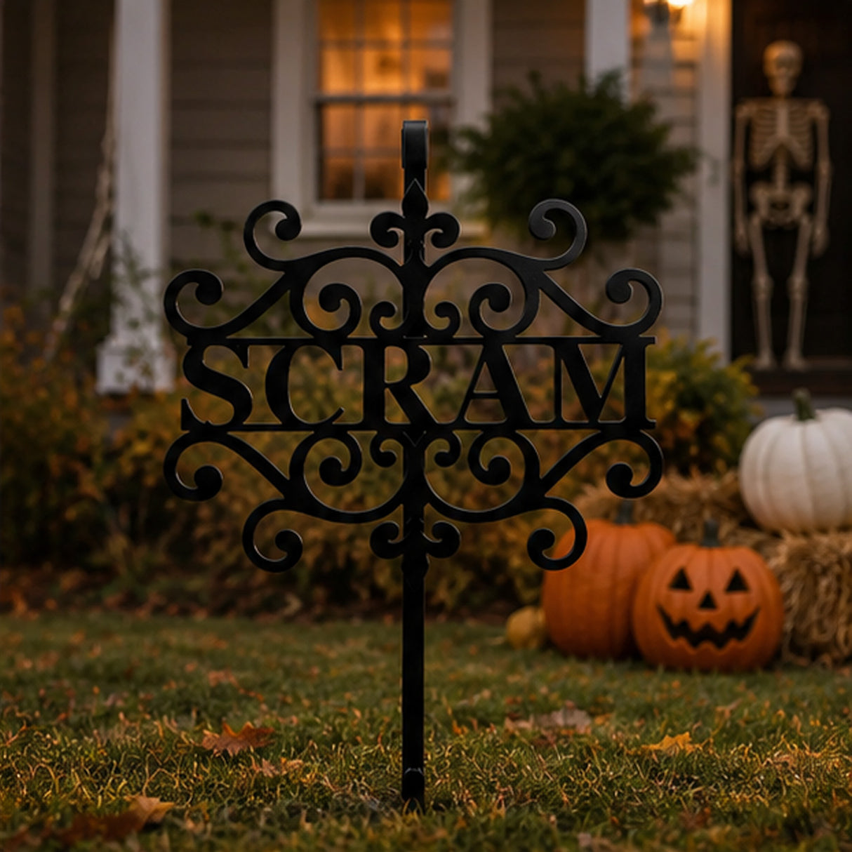 16IN Halloween “Scram” Metal Wreath Hanger Door Decor